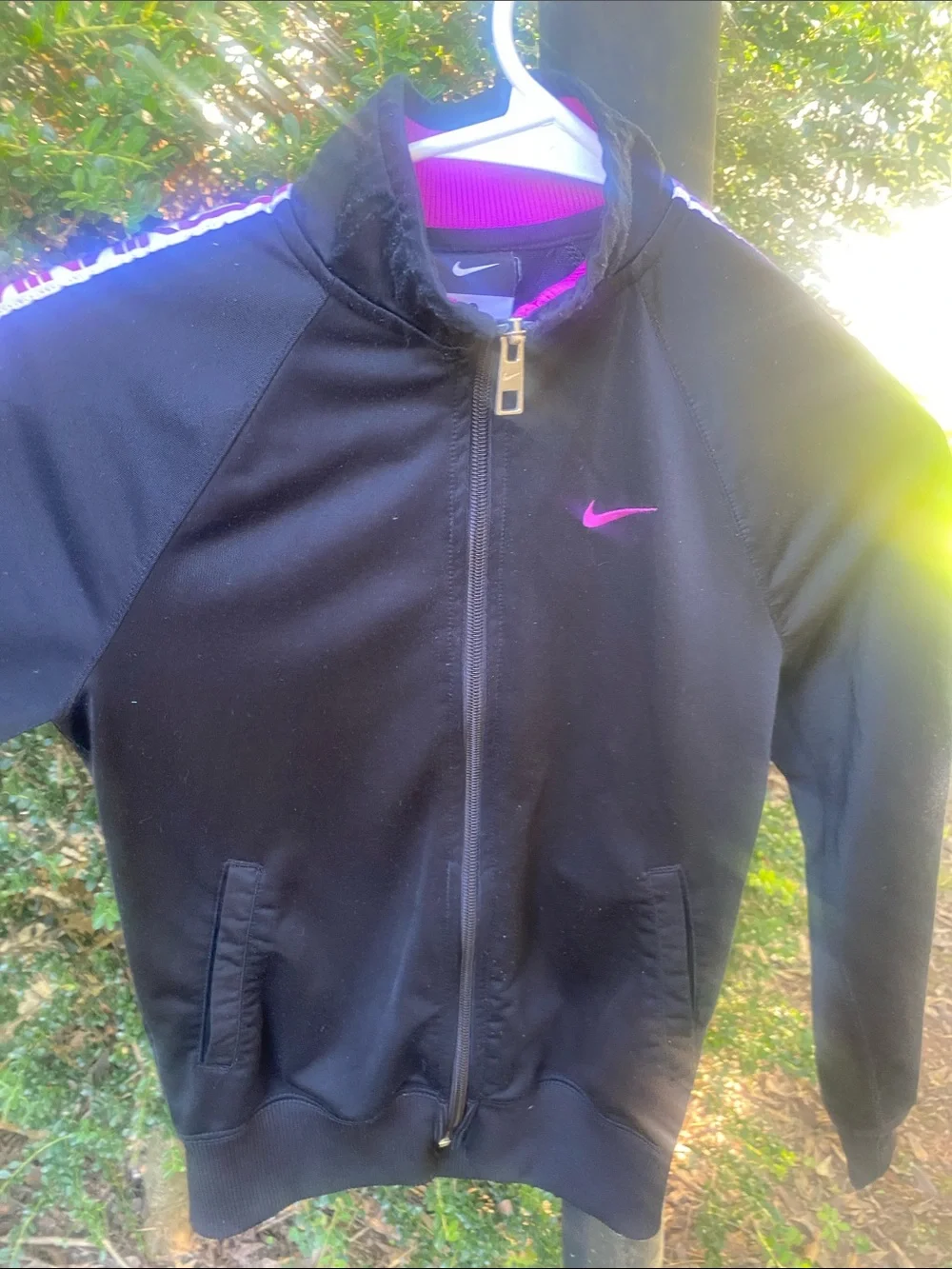 Kids Nike Black Varsity-Style Jacket with Pink Accents